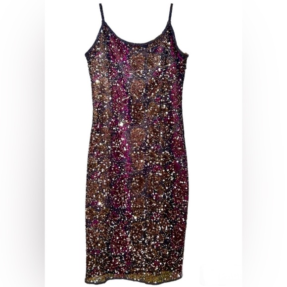 Y2K Adrianna Papell Hand Beaded Sequin Dress Cocktail Prom Sleeveless Midi 10 - Picture 1 of 16